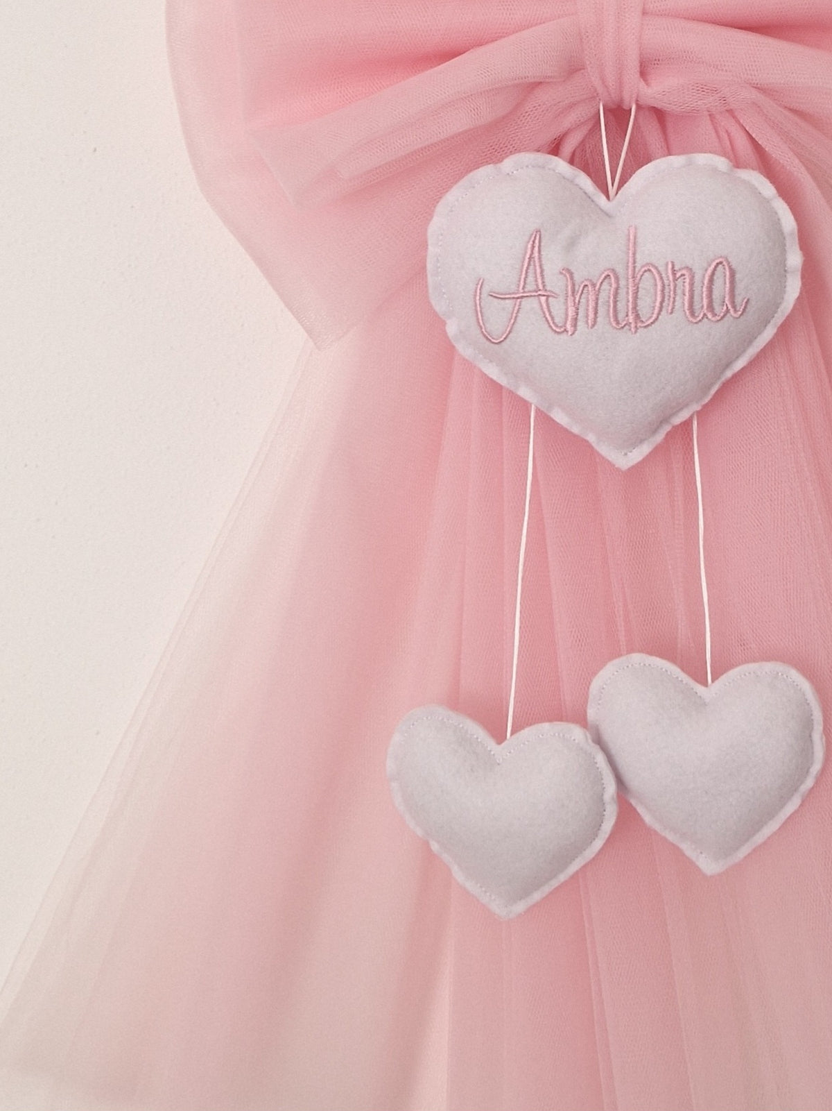 fiocco nascita TULLE ROSA personalizzato fatto a mano